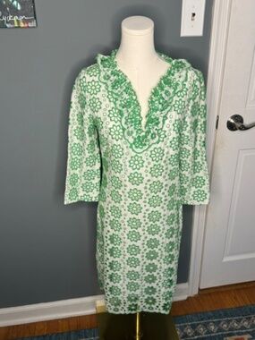 milly green lace dress Jasmine Embroidered Lace Dress in White/Green